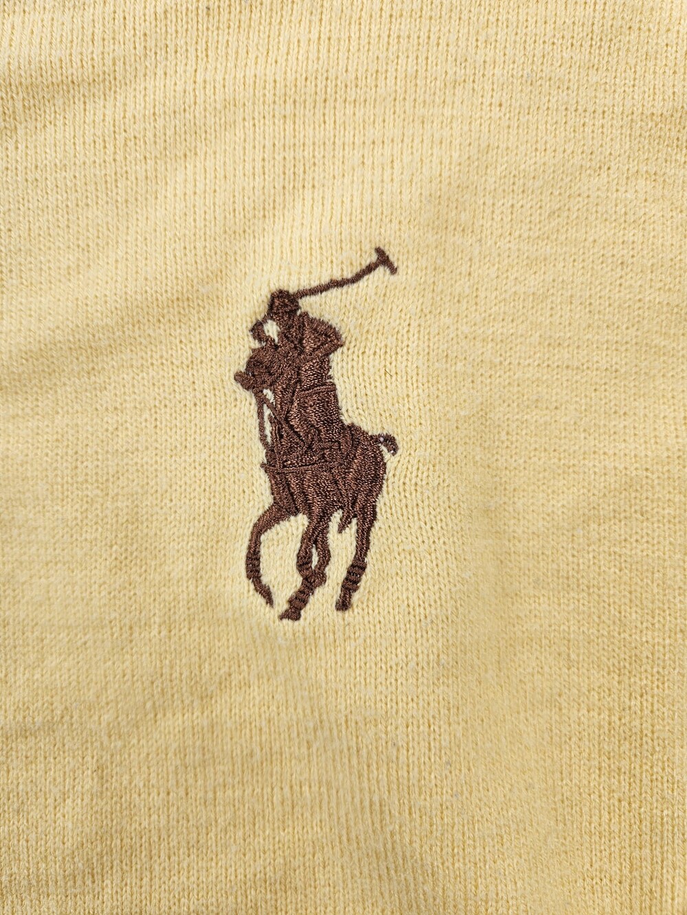 Polo Ralph Lauren Vintage Yellow V-Neck Sweater – Brown Elbow Patches – Size L - Picture 6 of 9
